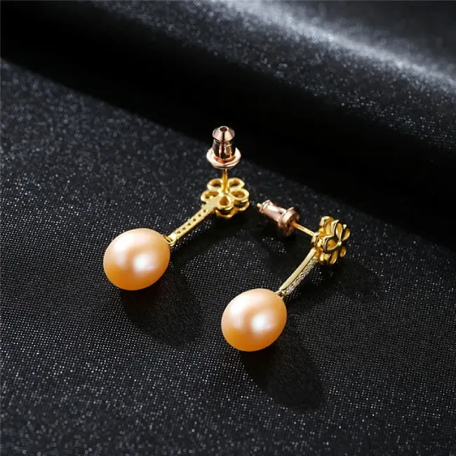 Boucle Doreille Fleur Perle Orange