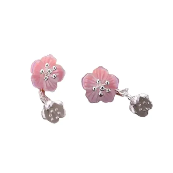 Boucle D'oreille Fleur Rose Argent femme.