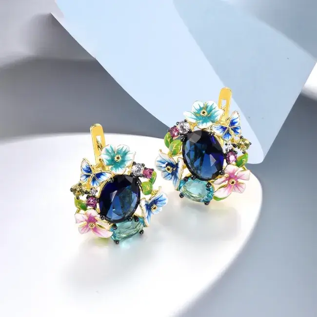 Boucles Doreilles Pierre Bleue Marine femme