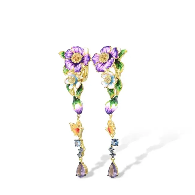 boucles doreilles multicolores pendantes fleurs