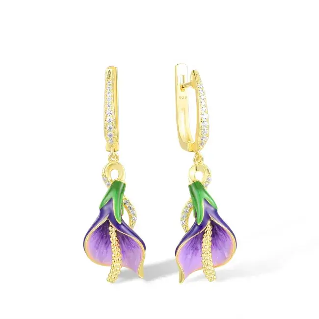 Boucles D oreilles Clou Fleurs Violettes