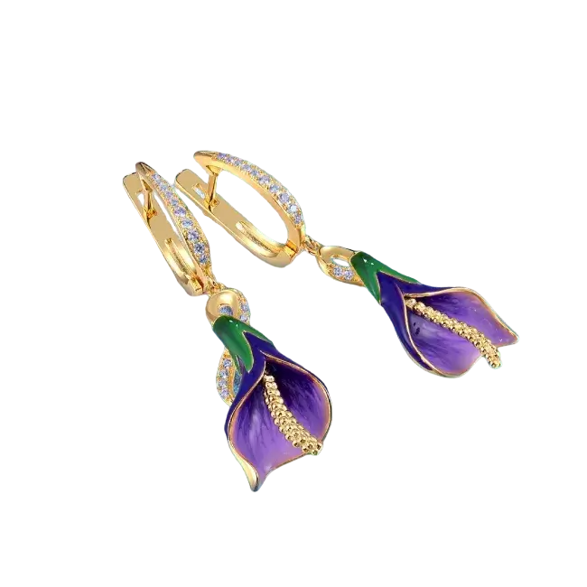 Boucles Doreilles Pendantes Argent Fleurs Violettes